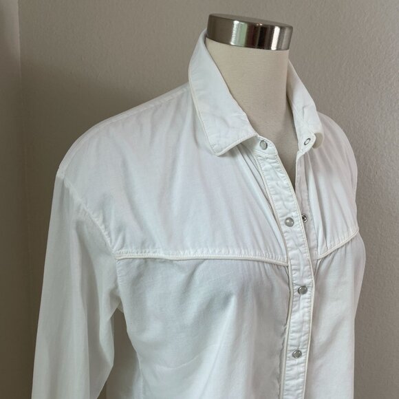 James Perse Womens Small White Pearl Snap Shirt Long Sleeve Blouse Western Top - Picture 2 of 11